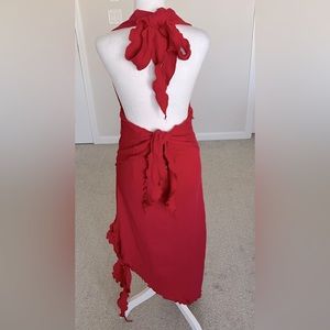 NWOT Free People Red Halter Tie Back Dress, Tie at Side of Skirt As Well. Large